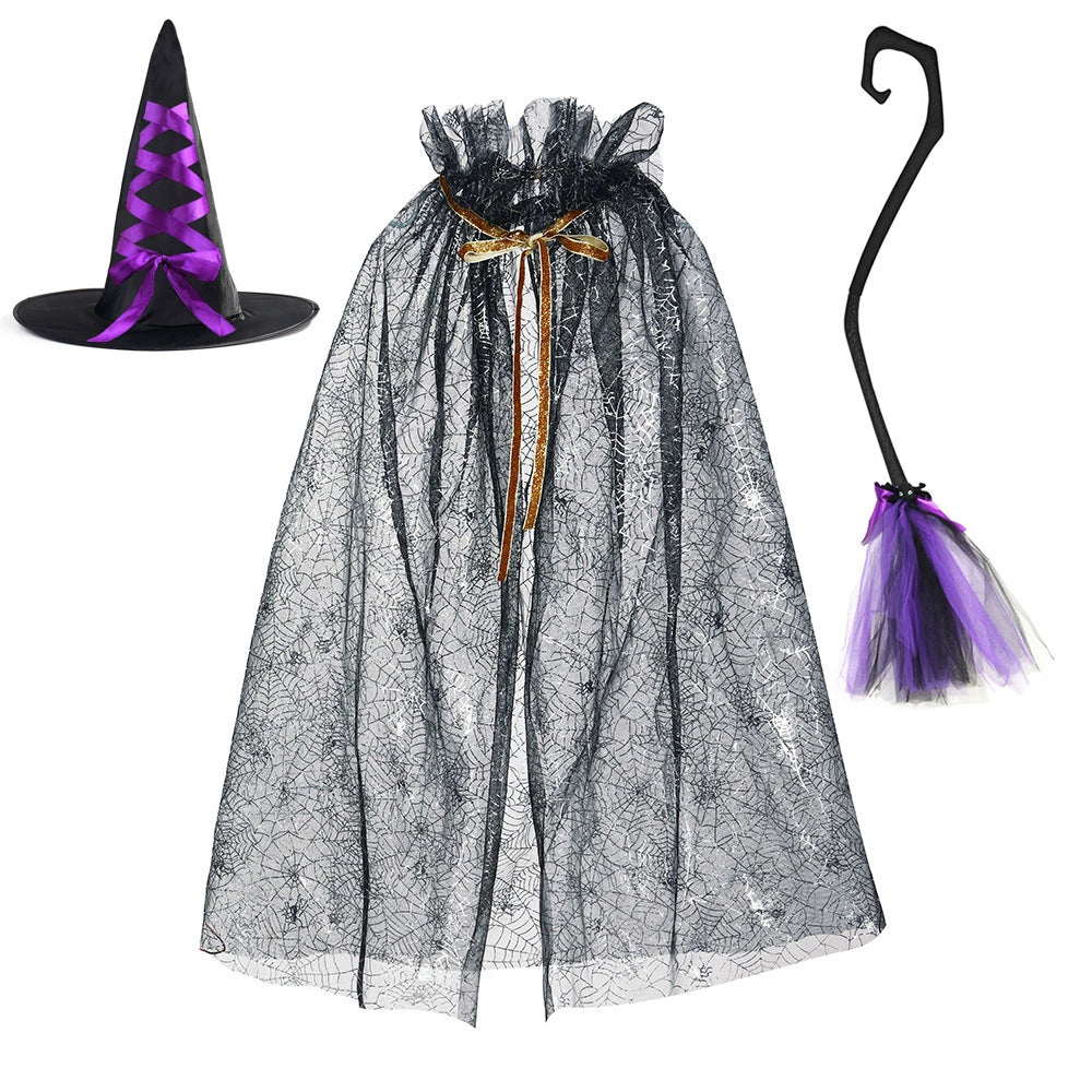 Arrival Dark Halloween Essential: Girls’ Witch Wizard Hat, Cloak, and Broom Set, MyKids-USA®, Costume Sets, MyKids-USA - Size/Age - Average - Color - Red -  -  - TR2508202017-J.