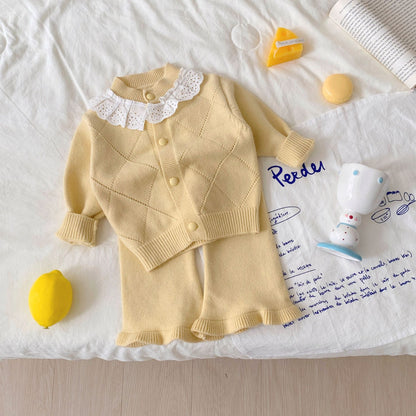 Winter and Autumn Baby Kids Girls Argyle Pattern Long Sleeves Cardigan and Plain Pants Knitted Clothing Set, MyKids-USA®, Baby & Toddler Outfits, MyKids-USA - Size/Age - 66 (3-6M) - Color - Yellow -  -  - TR2510202359-B