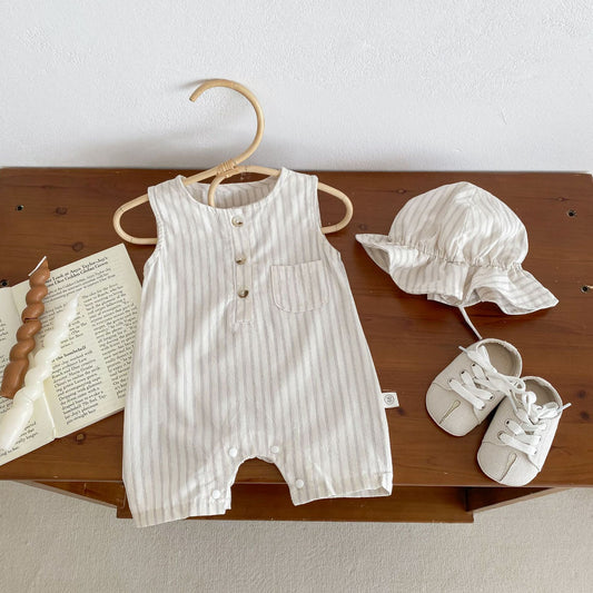 Design Summer Baby Kids Unisex Plain Simple Striped Pattern Crew Neck Sleeveless Romper, MyKids-USA®, Baby One-Pieces, MyKids-USA -  -  -  -  -  -  - .