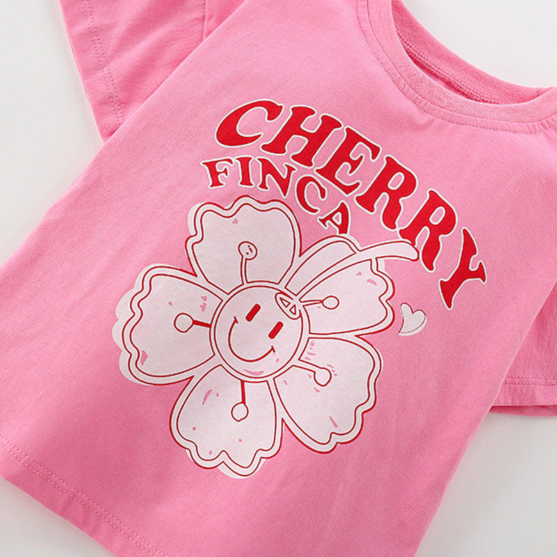 Summer Baby Kids Flowers and Letters Pattern T-shirt and Skirt Clothing Set for Girls, MyKids-USA®, Baby & Toddler Outfits, MyKids-USA -  -  -  -  -  -  - 