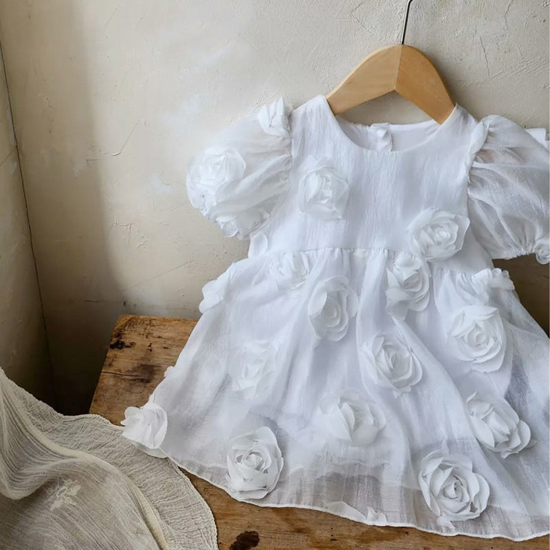 Summer Hot Selling Baby Kids Girls Short Sleeves Flowers Pattern Solid Color Princess Dress, MyKids-USA®, Baby & Toddler Dresses, MyKids-USA - Size/Age - 73 (6-9M) - Color - Beige -  -  - TR2505122302-A