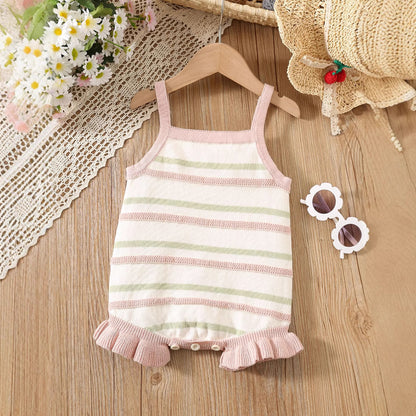 Summer Arrival Baby Girls Cute Thin Striped Pattern Sleeveless Strap Onesies, MyKids-USA®, Baby One-Pieces, MyKids-USA -  -  -  -  -  -  - 