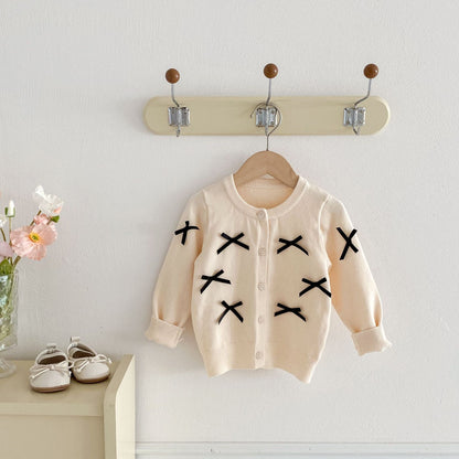 Autumn Arrival Baby Girls Butterfly-bows Decorated Long Sleeves Cardigan, MyKids-USA®, Cardigans, MyKids-USA - Size/Age - 66 (3-6M) - Color - Beige -  -  - TR2509162338-A