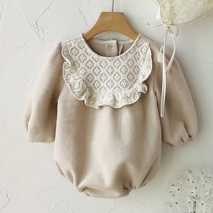 Autumn and Spring Arrival Baby Girls Lace Hollow-out Pattern Long Sleeves Color Patchwork Bodysuit, MyKids-USA®, Bodysuits, MyKids-USA - Size/Age - 66 (3-6M) - Color - Apricot -  -  - TR2601242152-A.