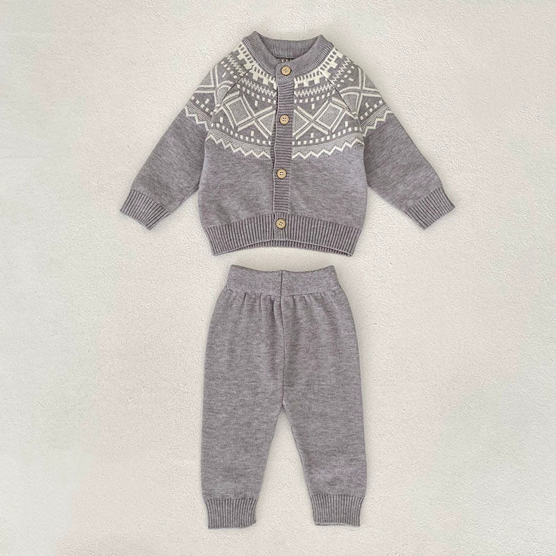 Arrival Autumn Baby Unisex Long Sleeves Geometric Pattern Knitted Top Cardigan and Long Trousers Clothing Set, MyKids-USA®, Baby & Toddler Outfits, MyKids-USA - Size/Age - 66 (3-6M) - Color - Grey -  -  - TR2507272227-B