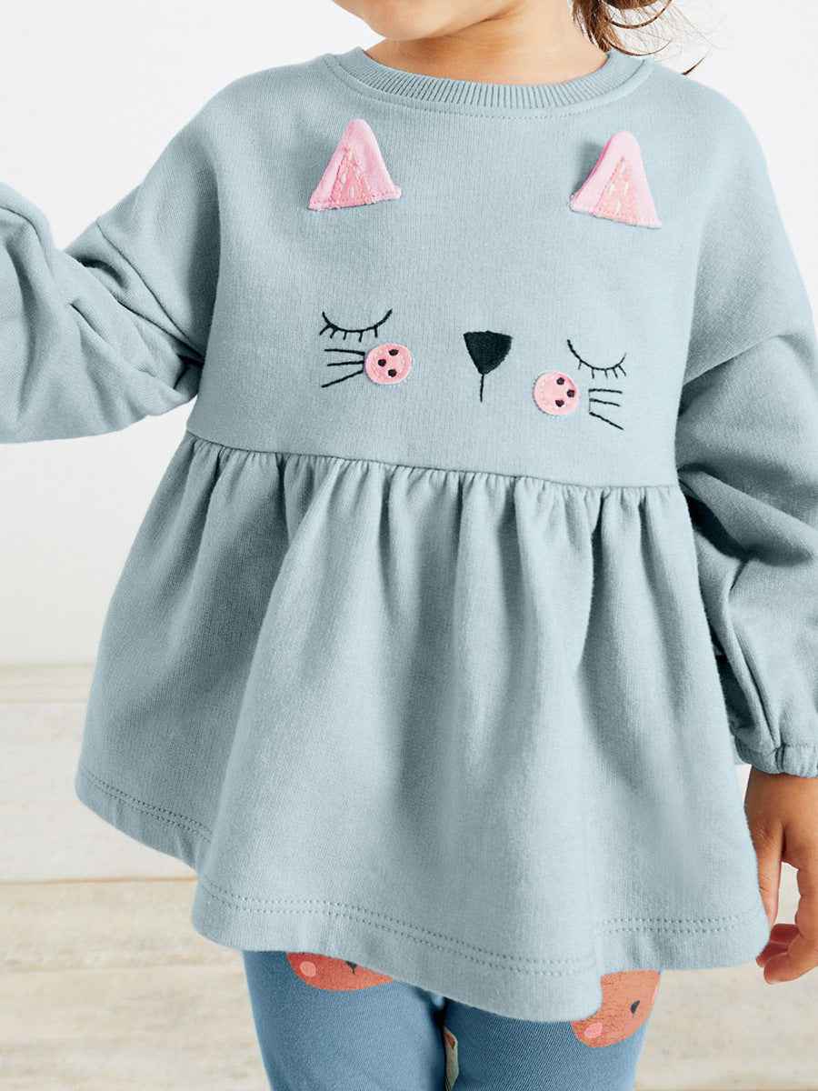 Baby Girl Cat Pattern Design Pullover With Long Leggings Sets