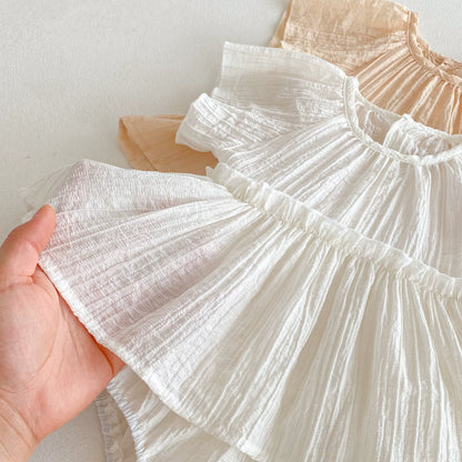 Summer Arrival Baby Girls Cute Pleated Short Sleeves Solid Color Onesies, MyKids-USA®, Baby One-Pieces, MyKids-USA -  -  -  -  -  -  - 