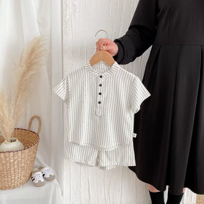 Summer Hot Selling Baby Kids Boys Short Sleeves Striped Pattern Top Shirt and Shorts Clothing Set, MyKids-USA®, Baby & Toddler Outfits, MyKids-USA - Size/Age - 90 (12-24M) - Color - Beige -  -  - TR2506182031-A