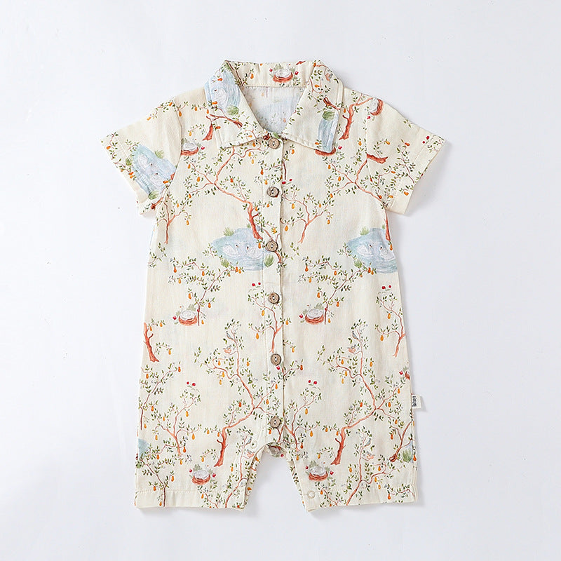 Summer New Arrival Baby Unisex Cheap Short Sleeves Turn-Down Collar Rompers