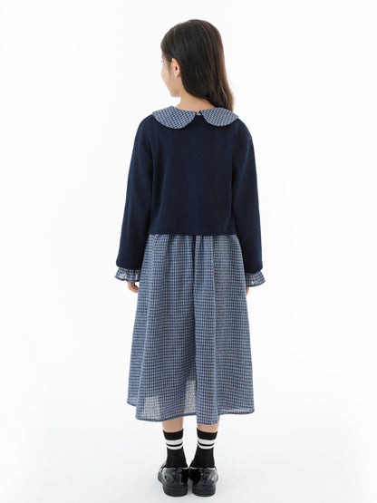 Arrival Autumn Kids Girls Long Sleeves Houndstooth Dress and Preppy Coat Clothing Set