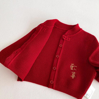 Autumn and Winter Arrival Baby Kids Unisex Letters Embroidery Pattern Long Sleeves Casual Cardigan