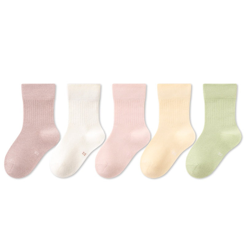 Spring New Arrival Kids Unisex Breathable Solid Color Mid-Calf Socks Set