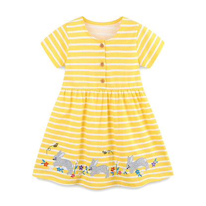 Summer Arrival Baby Girls Cute Rabbits Pattern Short Sleeves Striped Dress, MyKids-USA®, Baby & Toddler Dresses, MyKids-USA -  -  -  -  -  -  - 