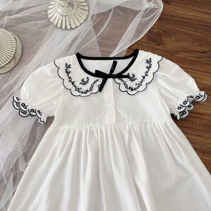 Summer Arrival Baby Girl Vintage Short Sleeves Dress with Flowers Embroidered Collar, MyKids-USA®, Baby & Toddler Dresses, MyKids-USA -  -  -  -  -  -  - 