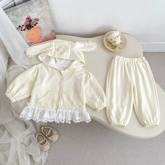 Spring and Autumn Kids Girls Floral Lace Decorated Long Sleeves Coat and Solid Color Pants 2-piece Clothing Set, MyKids-USA®, Baby & Toddler Outfits, MyKids-USA - Size/Age - 73 (6-9M) - Color - Beige -  -  - TR2509022215-A