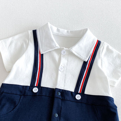 Summer Arrival Baby Boys Short Sleeves Color Patchwork Rompers Bodysuits