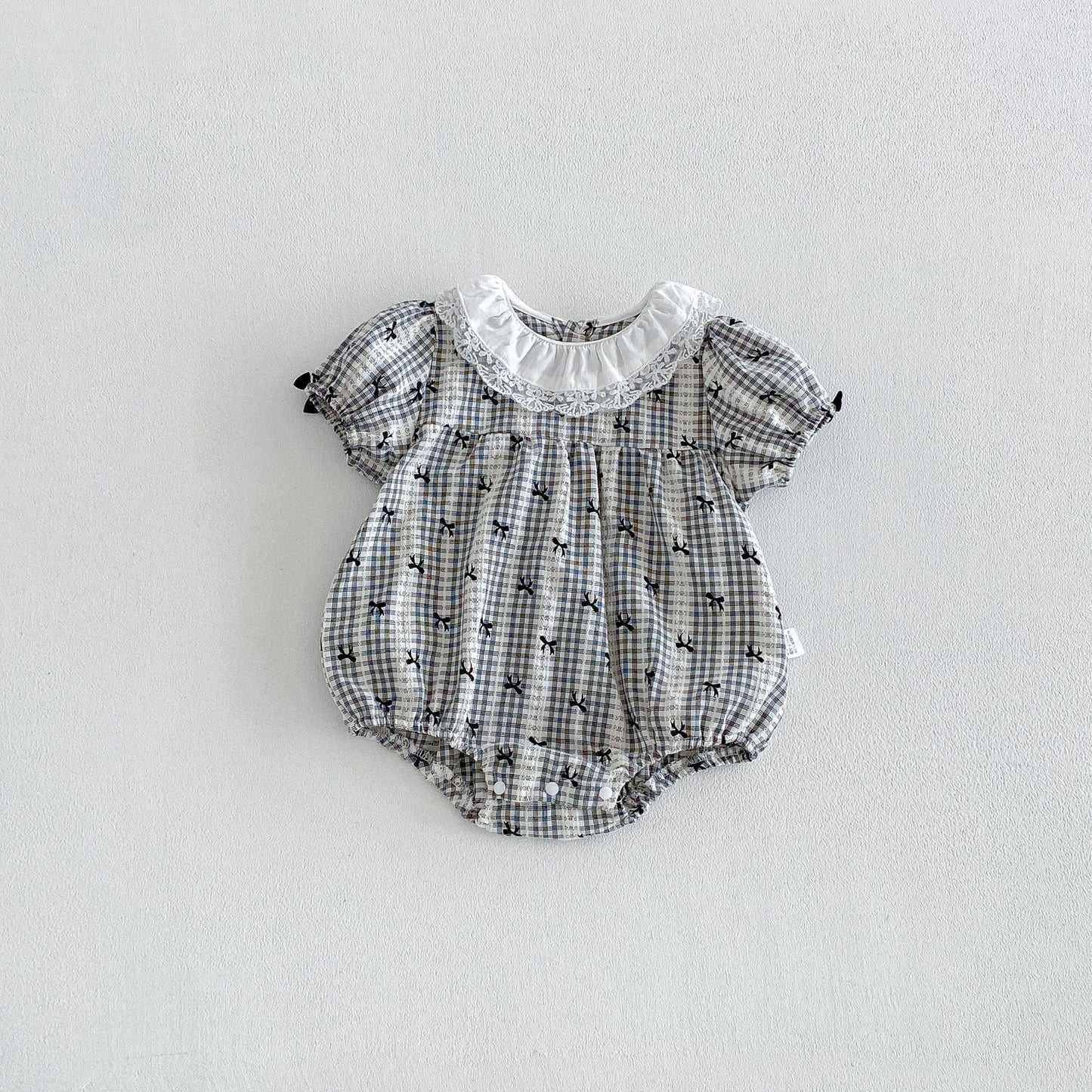 Summer Arrival Baby Girls Short Sleeves Plaid Pattern Vintage Bodysuit, MyKids-USA®, Baby One-Pieces, MyKids-USA - Size/Age - 66 (3-6M) - Color - Black -  -  - TR2603221424-A.