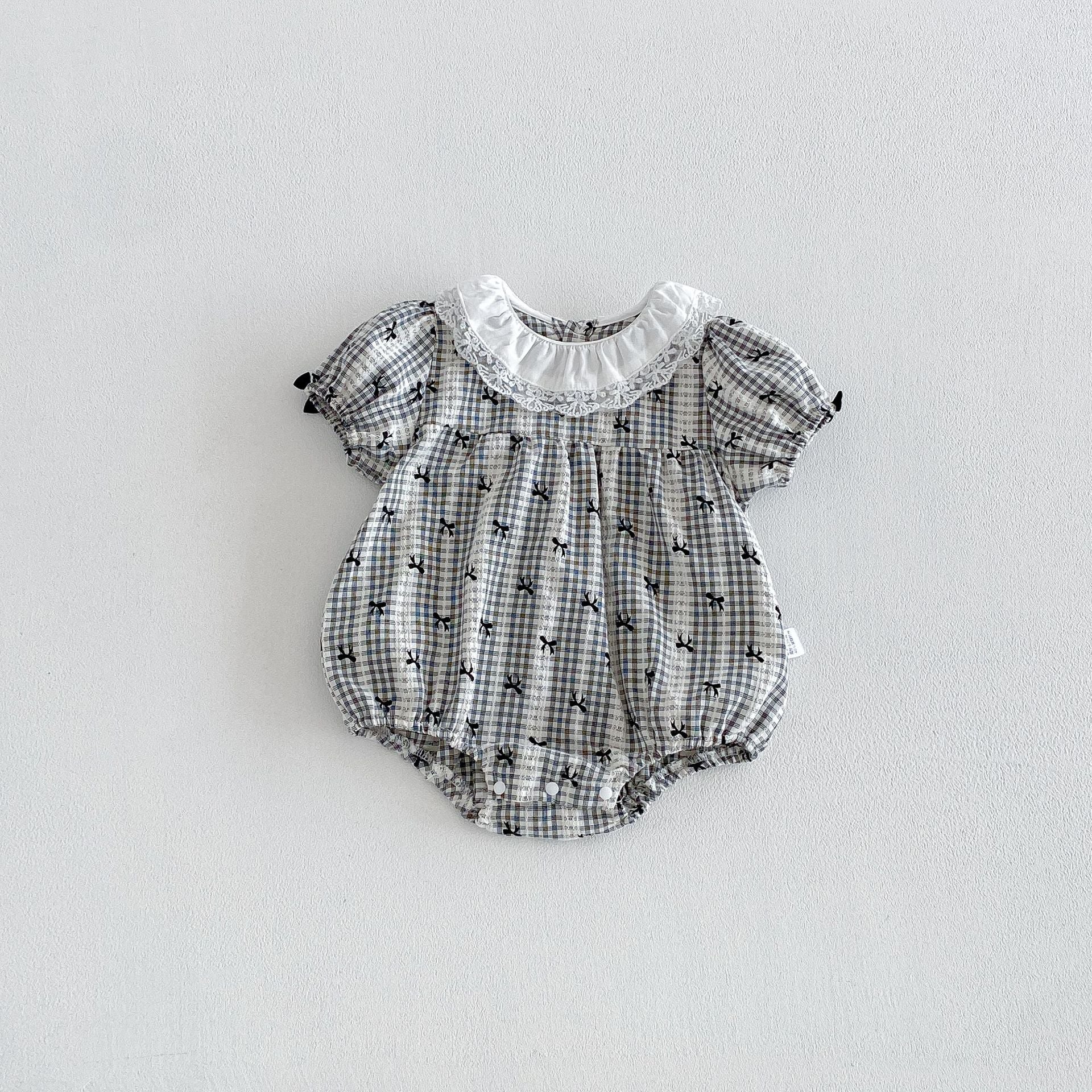 Summer Arrival Baby Girls Short Sleeves Plaid Pattern Vintage Bodysuit, MyKids-USA®, Baby One-Pieces, MyKids-USA - Size/Age - 66 (3-6M) - Color - Black -  -  - TR2603221424-A.