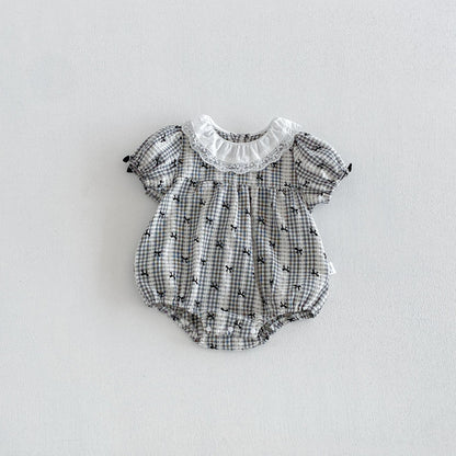 Summer Arrival Baby Girls Short Sleeves Plaid Pattern Vintage Bodysuit, MyKids-USA®, Baby One-Pieces, MyKids-USA - Size/Age - 66 (3-6M) - Color - Black -  -  - TR2603221424-A.