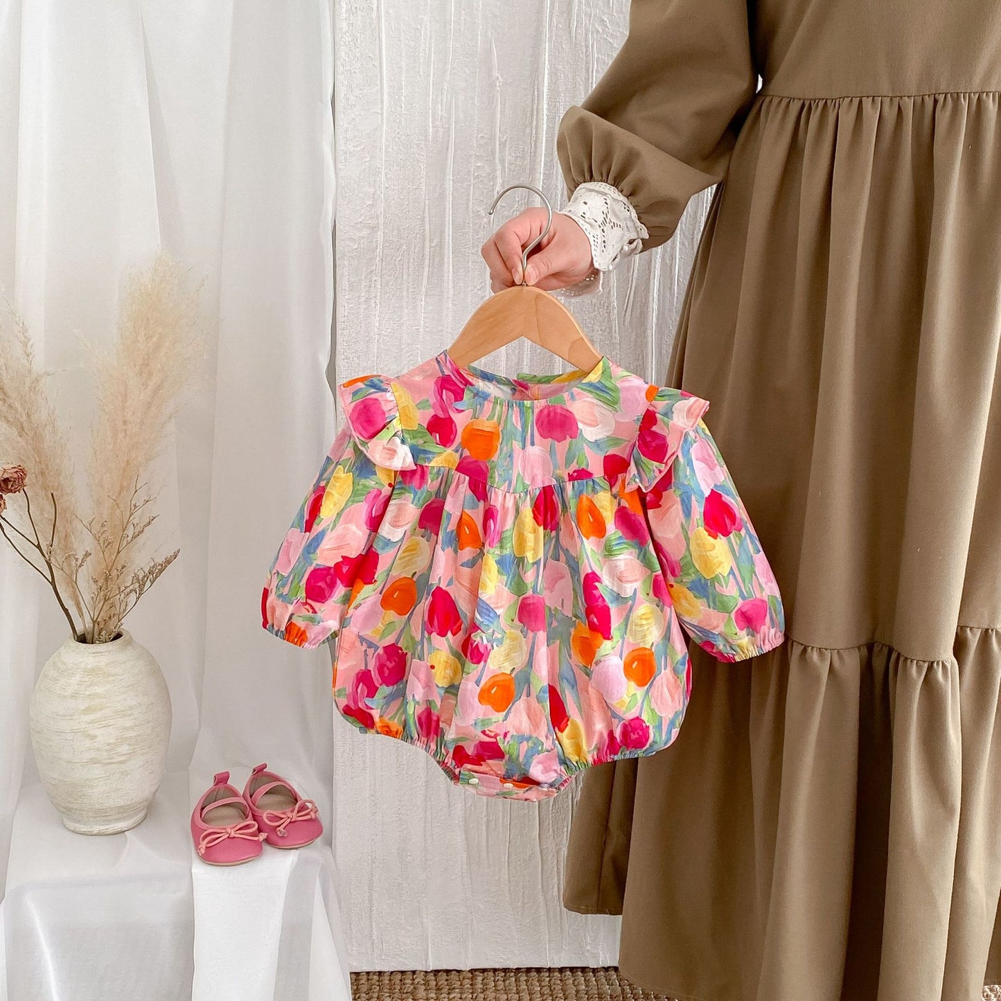 Autumn Arrival Baby Girls Long Sleeves Vivid Floral Print Colorful Onesies and Dress, MyKids-USA®, Baby & Toddler Outfits, MyKids-USA - Size/Age - 66 (3-6M) - Color - Red -  -  - TR2408191020-A