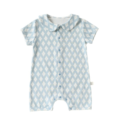 Summer Arrival Baby Unisex Short Sleeves Geometric Pattern Single Breasted Rompers, MyKids-USA®, Baby & Children's One-Pieces, MyKids-USA - Size/Age - 66 (3-6M) - Color - Light Blue -  -  - TR2604212301-C.