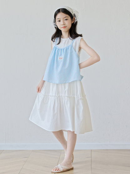 Summer Arrival Sleeveless Plaid Color Patchwork Dress for Stylish Girls
