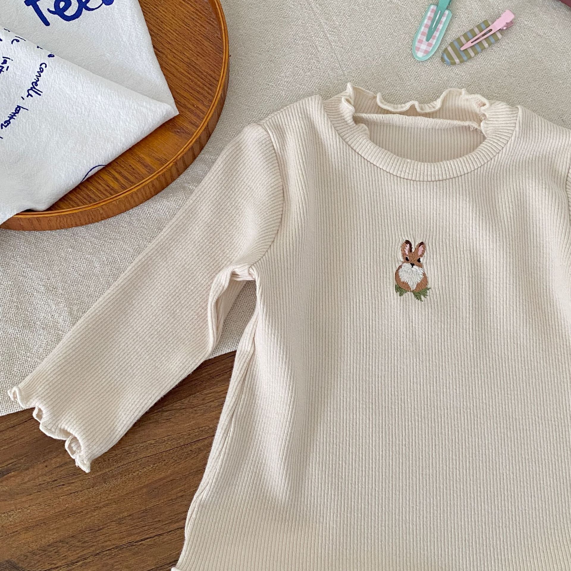 Autumn Arrival Baby Girls Long Sleeves Simple Rabbit Embroidered Onesies, MyKids-USA®, Bodysuits, MyKids-USA -  -  -  -  -  -  - 