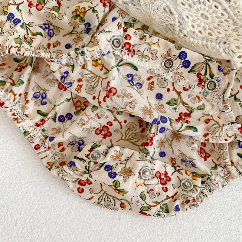 Autumn Arrival Baby Girls Floral Long Sleeves Lace Patchwork Crew Neck Onesies, MyKids-USA®, Bodysuits, MyKids-USA -  -  -  -  -  -  - 