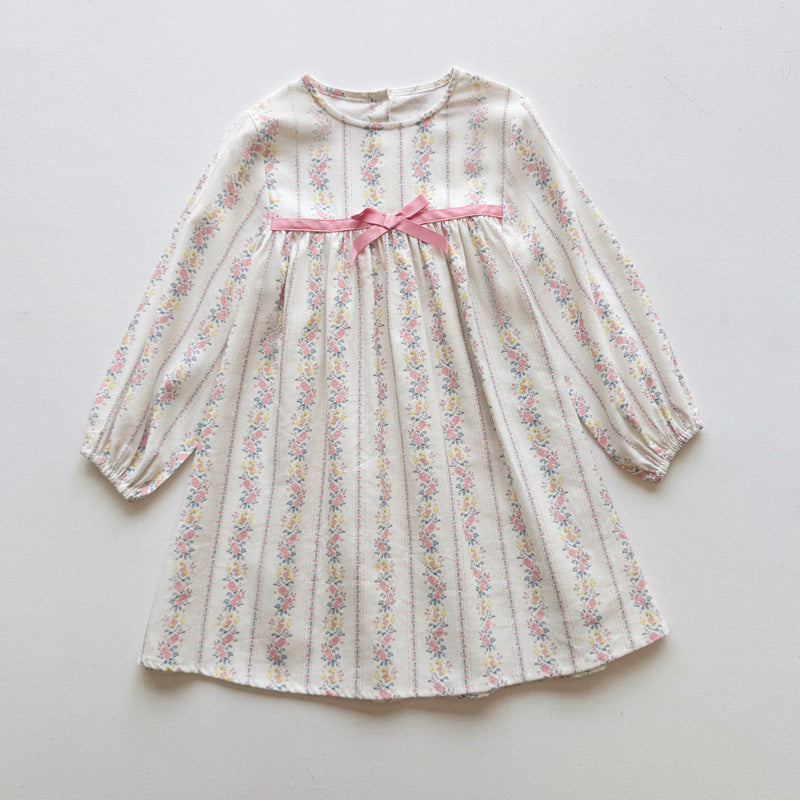 Arrival Baby Kids Girls Floral Pattern Long Sleeves Crew Neck Dress, MyKids-USA®, Baby & Toddler Dresses, MyKids-USA - Size/Age - 90 (12-24M) - Color - Beige -  -  - TR2509102256-A