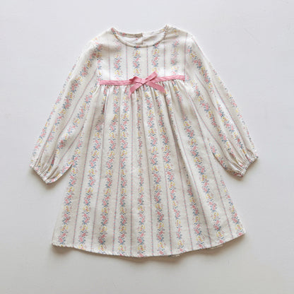 Arrival Baby Kids Girls Floral Pattern Long Sleeves Crew Neck Dress, MyKids-USA®, Baby & Toddler Dresses, MyKids-USA - Size/Age - 90 (12-24M) - Color - Beige -  -  - TR2509102256-A