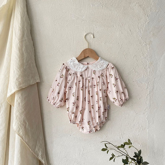 MyKids-USA® Flowers Printed Baby Kids Girls Princess Long Sleeves Bodysuit with Collar