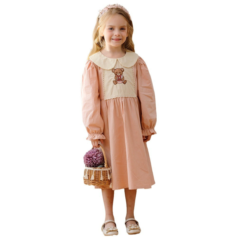 Arrival Autumn Girls Pink Long Sleeves Dress with Teddy Embroidery Pattern, MyKids-USA®, Baby & Toddler Dresses, MyKids-USA - Size/Age - 90 (12-24M) - Color - Pink -  -  - TR2408181011-A