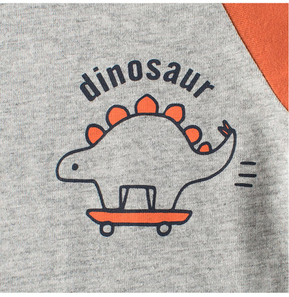 Baby Boys Dinosaur Cartoon Color Patchwork Crew Neck Long Sleeve Pullover