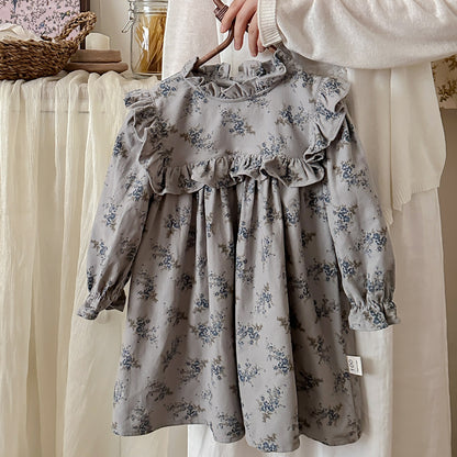 Arrival Autumn Girls French Style Ruffle Neck Long Sleeves Floral Pattern Dress, MyKids-USA®, Baby & Toddler Dresses, MyKids-USA - Size/Age - 90 (12-24M) - Color - Grey -  -  - TR2408241016-B