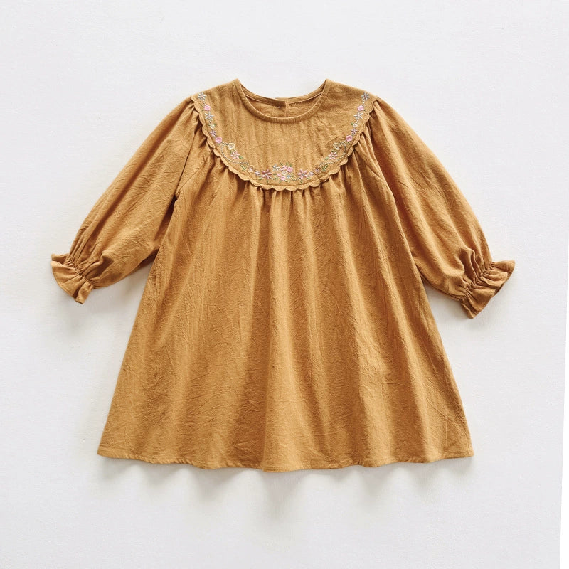 Arrival Autumn Girls Flowers Embroidery Pattern Long Sleeves Dress, MyKids-USA®, Baby & Toddler Dresses, MyKids-USA - Size/Age - 90 (12-24M) - Color - Yellow -  -  - TR2507302248-B