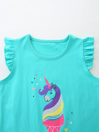 Arrival Summer Baby Kids Girls Fly Sleeves Cartoon Pattern T-shirt and Shorts Clothing Set