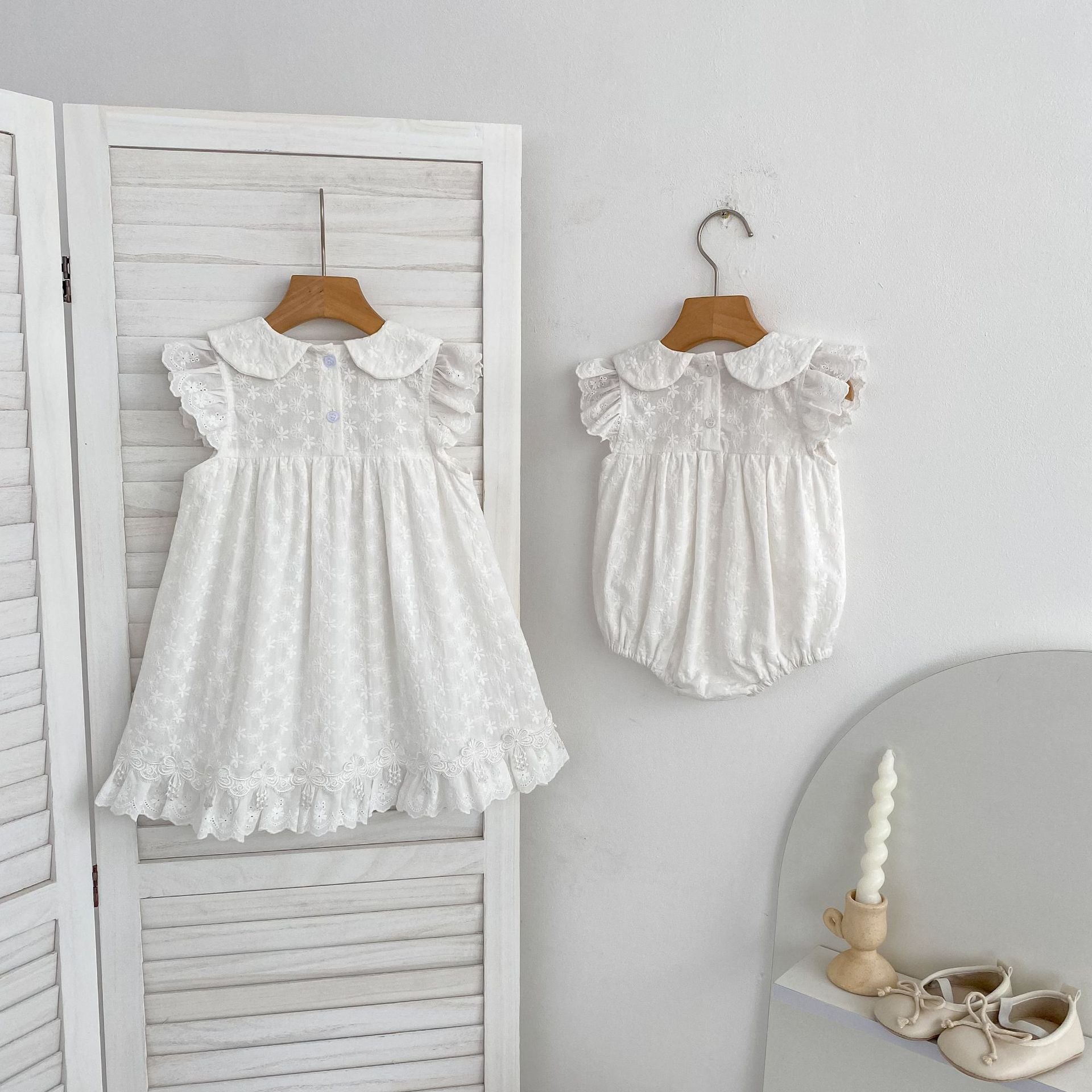 Summer Girls Flowers Embroidered Pattern Peter Pan Collar Onesies and Dress – Princess Sister Matching Set, MyKids-USA®, Baby & Children's Outfits, MyKids-USA® -  -  -  -  -  -  - .