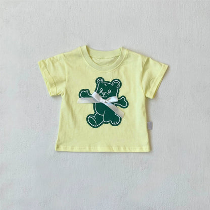 Summer Arrival Baby Kids Girls Teddy Bear Pattern T-shirt, MyKids-USA®, T-Shirts, MyKids-USA - Size/Age - 73 (6-9M) - Color - Yellow -  -  - TR2506292048
