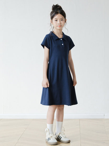 Summer Arrival Short Sleeves Turn-down Collar Sporty Dress for Stylish Girls
