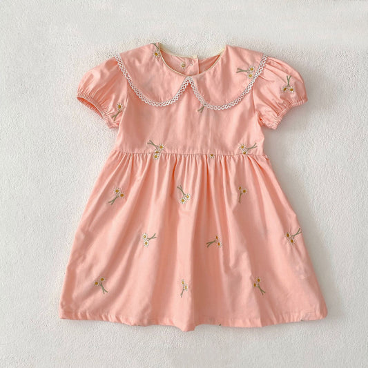 Summer Girls Simple Floral Embroidery Lace Trim Collar Short Sleeves bodysuit and Girls’ Dress – Princess Sister Matching, MyKids-USA®, Baby & Toddler Outfits, MyKids-USA -  -  -  -  -  -  - .