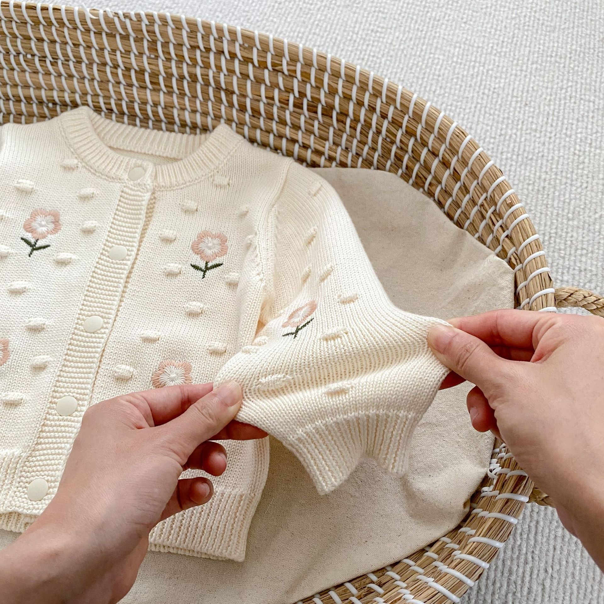 Autumn Arrival Baby Kids Girls Comfortable Flowers Embroiedery and Dots Jacquard Pattern Knitted Long Sleeves Cardigan, MyKids-USA®, Baby & Toddler Outerwear, MyKids-USA -  -  -  -  -  -  - 