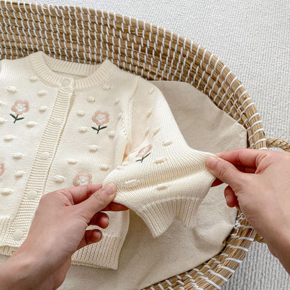 Autumn Arrival Baby Kids Girls Comfortable Flowers Embroiedery and Dots Jacquard Pattern Knitted Long Sleeves Cardigan, MyKids-USA®, Baby & Toddler Outerwear, MyKids-USA -  -  -  -  -  -  - 