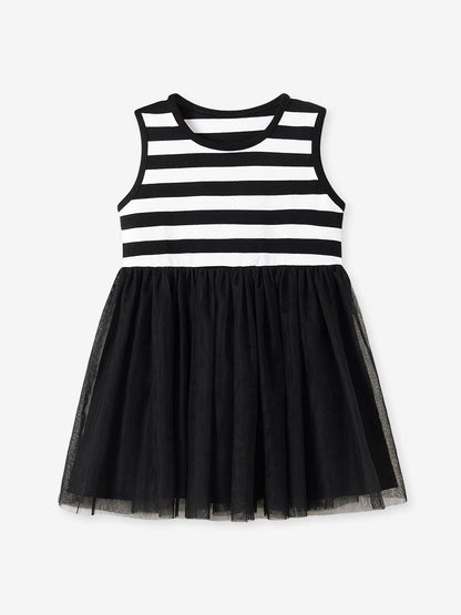 Summer Arrival Striped Pattern Sleeveless Tulle Patchwork Dress for Stylish Girls, MyKids-USA®, Baby & Toddler Dresses, MyKids-USA - Size/Age - 90 (12-24M) - Color - Black -  -  - TR2601242211-A.