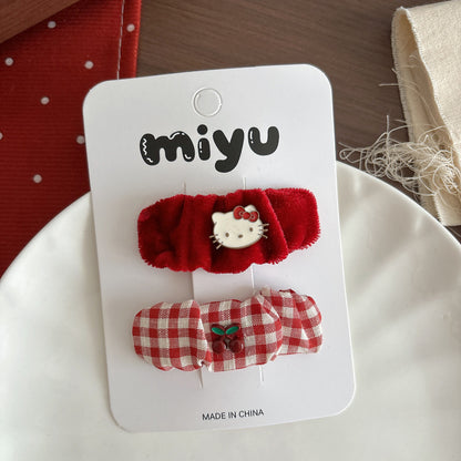 Collection of 2 Cute Red Color Cartoon Hair Ties or Hair Clips, MyKids-USA®, Ponytail Holders, MyKids-USA - Size/Age - Average Size (0-12Y） - Color - Pink -  -  - TR2603302131-E.