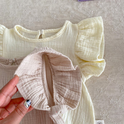 Summer Baby Girls Cotton Soft Thin Solid Color Fly Sleeves Onesie, MyKids-USA®, Baby One-Pieces, MyKids-USA -  -  -  -  -  -  - 