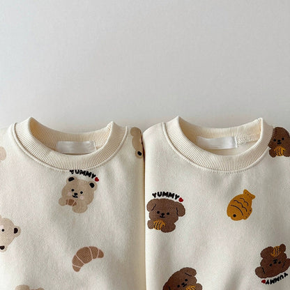 Unisex Baby And Kids Apricot Animals Cartoon Top And Pants Casual Home Clothing Set