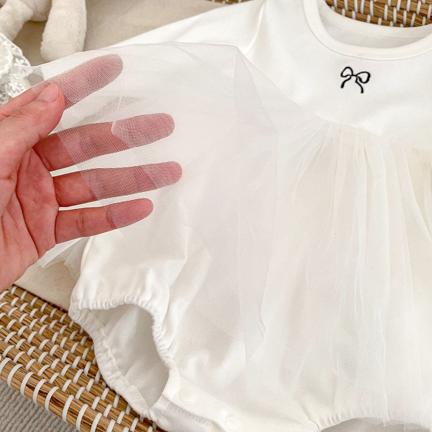 Spring Arrival Baby Girls Long Sleeves Crew Neck Onesies Bodysuits Tulle Patchwork Dress, MyKids-USA®, Baby One-Pieces, MyKids-USA -  -  -  -  -  -  - 