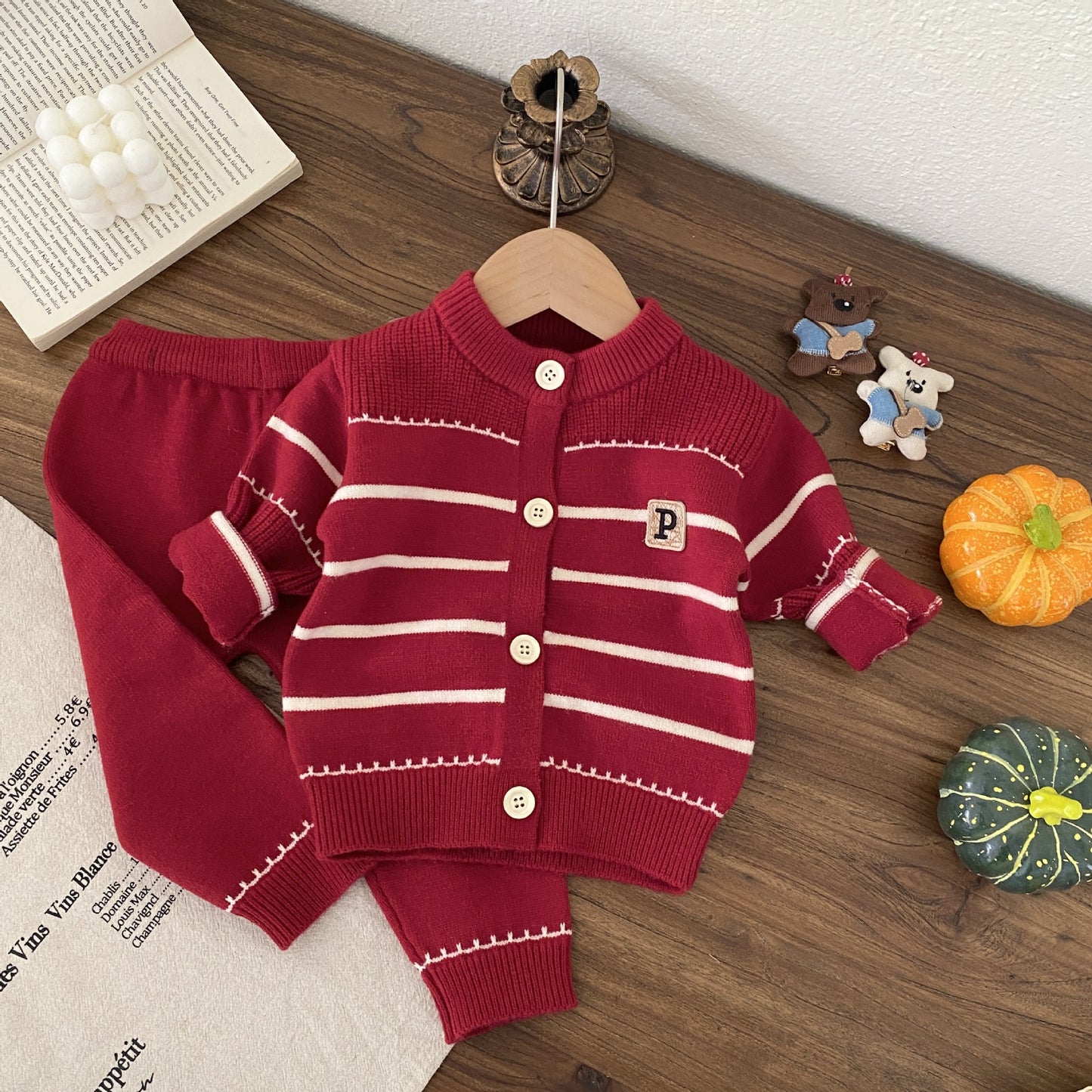 Winter and Autumn Baby Kids Unisex Striped Long Sleeves Cardigan and Pants Knitted Clothing Set, MyKids-USA®, Baby & Toddler Outfits, MyKids-USA - Size/Age - 66 (3-6M) - Color - Red -  -  - TR2510222333-C