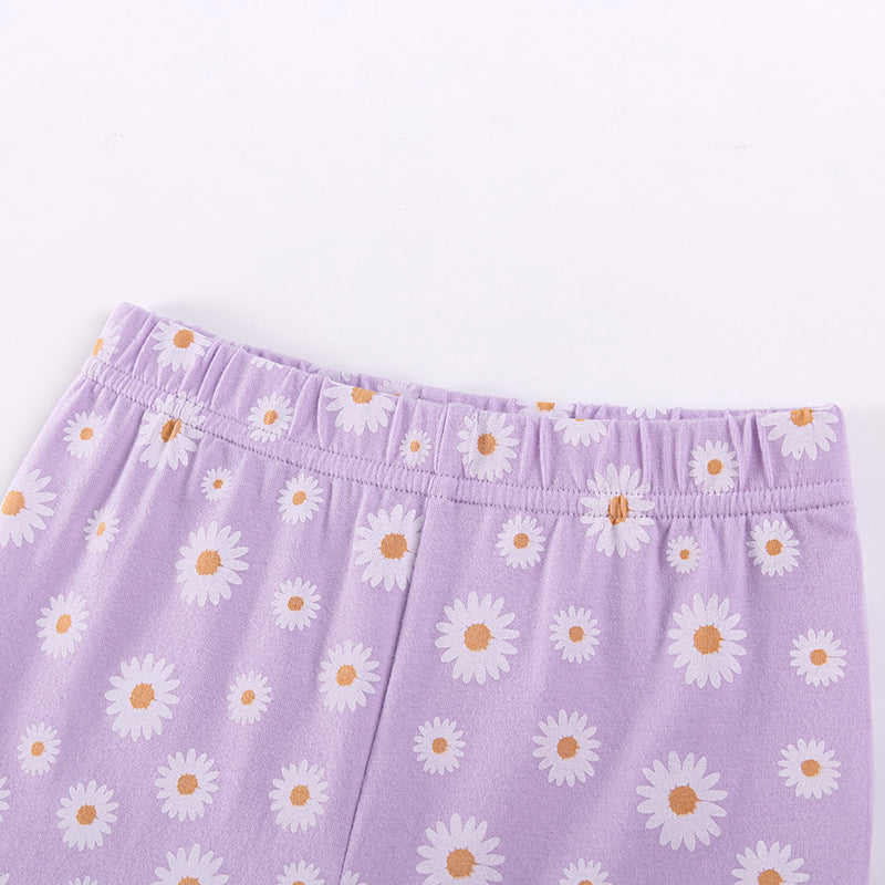 Summer Hot Selling Baby Kids Girls Fly Sleeves Flowers Pattern Dress and Pants Clothing Set