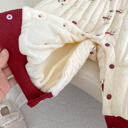 Winter Arrival Baby Girls Long Sleeves Mushrooms Pattern Embroidered Fleece-Lined Warm Rompers, MyKids-USA®, Baby One-Pieces, MyKids-USA -  -  -  -  -  -  - 